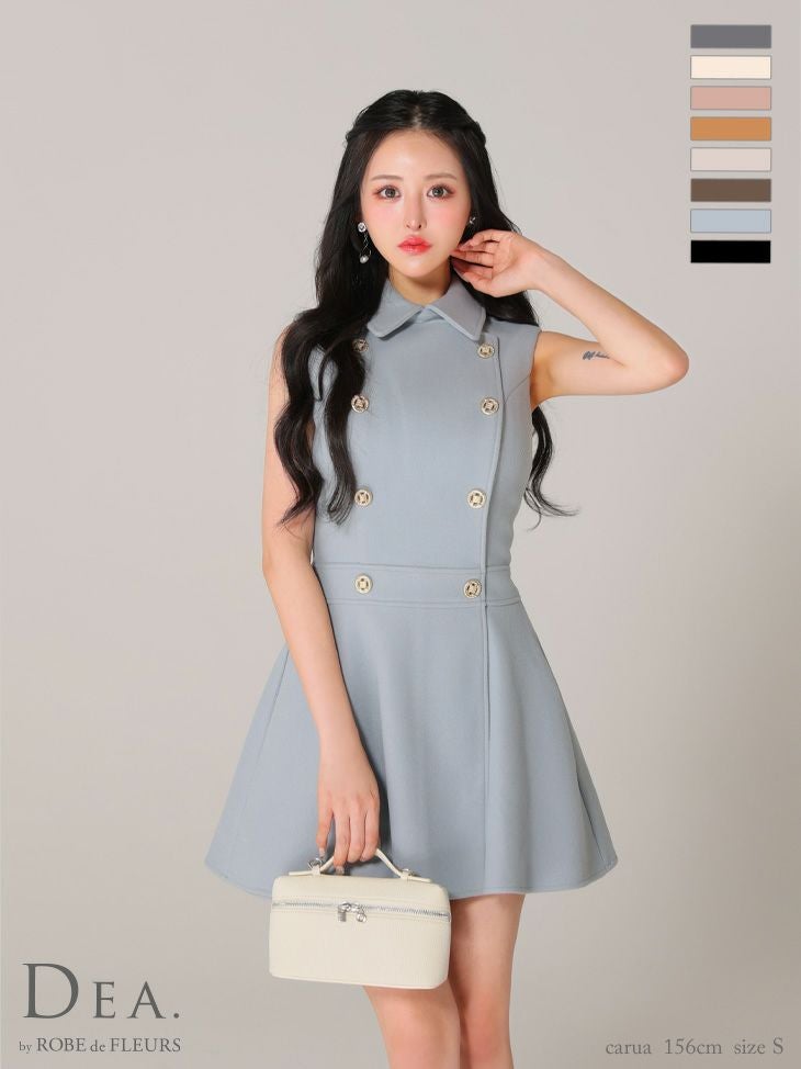 DEA. ディア バイ ローブドフルール 襟付きノースリーブダブルボタンフレアミニキャバドレス de3365