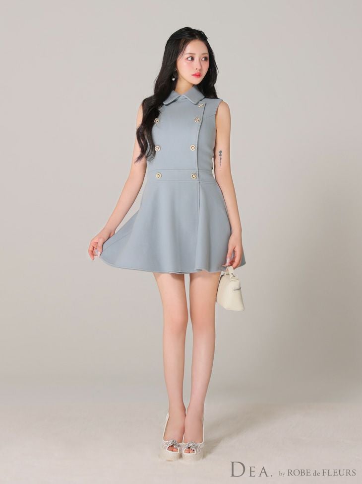 DEA. ディア バイ ローブドフルール 襟付きノースリーブダブルボタンフレアミニキャバドレス de3365DEA. ディア バイ ローブドフルール 襟付きノースリーブダブルボタンフレアミニキャバドレス de3365