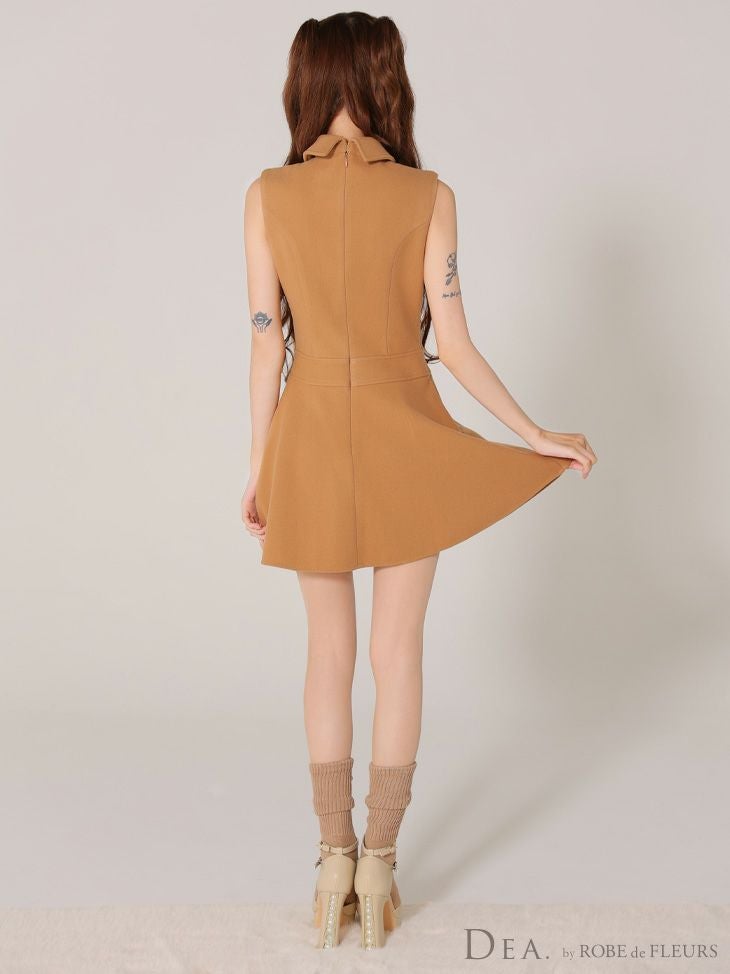 DEA. ディア バイ ローブドフルール 襟付きノースリーブダブルボタンフレアミニキャバドレス de3365