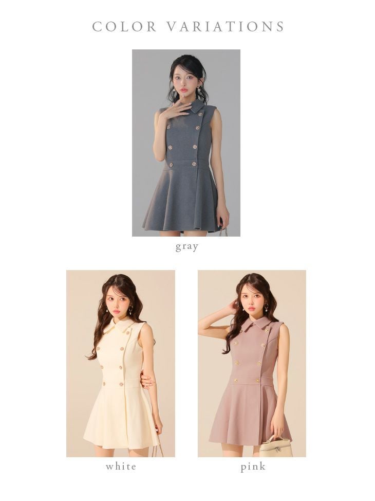 DEA. ディア バイ ローブドフルール 襟付きノースリーブダブルボタンフレアミニキャバドレス de3365