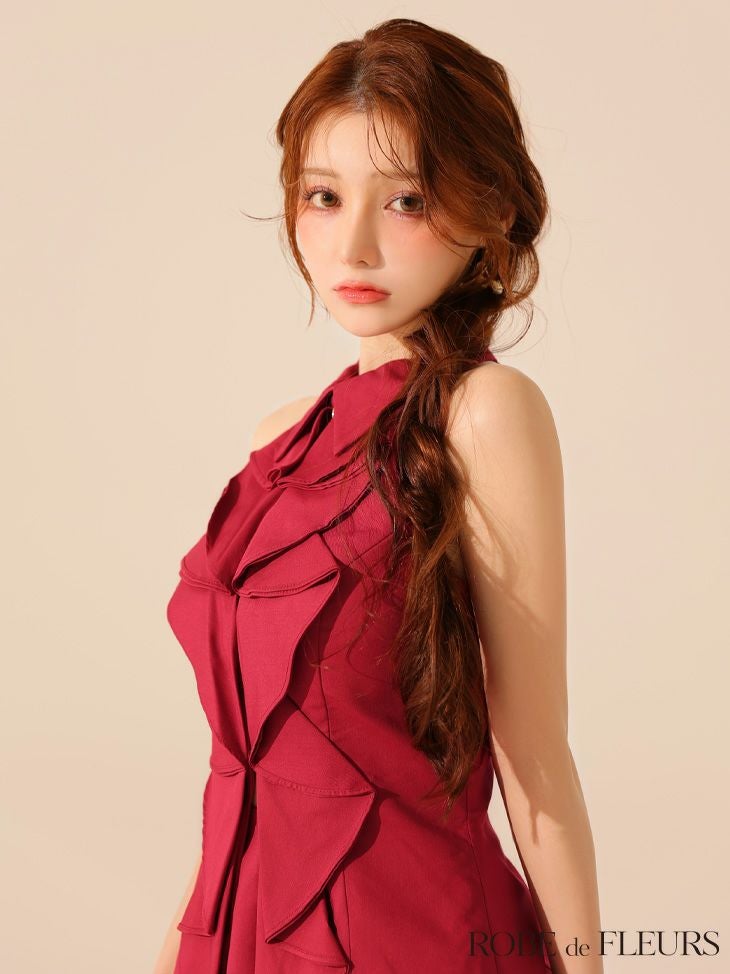 ROBE de FLEURS ローブドフルール フロントラッフルホルターミニキャバドレス fm3468