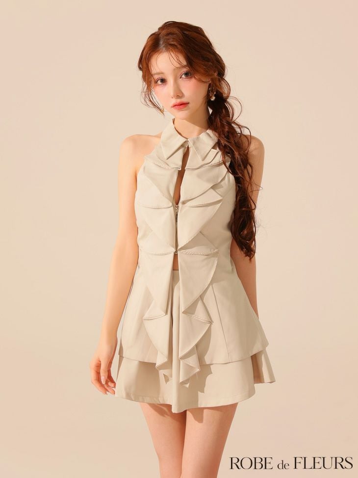 ROBE de FLEURS ローブドフルール フロントラッフルホルターミニキャバドレス fm3468