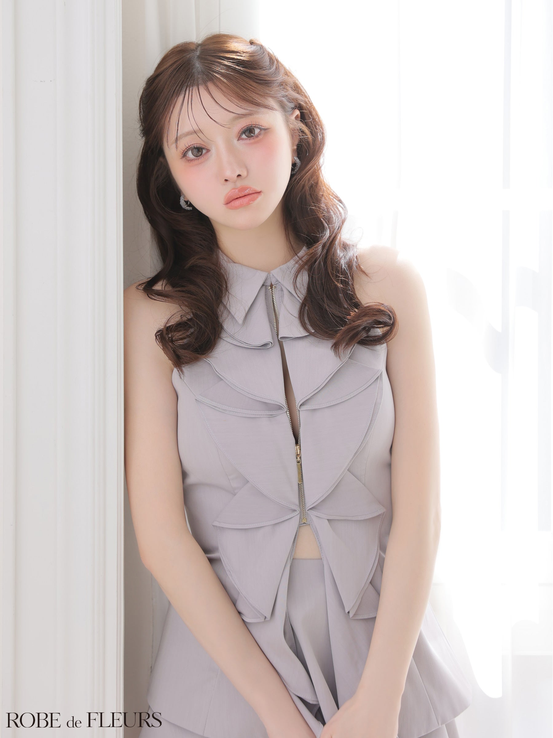 ROBE de FLEURS/ローブドフルール 襟つき/ミニドレス/キャバドレス ROBE de FLEURS ローブドフルール 【XS～Lサイズあり】フロント