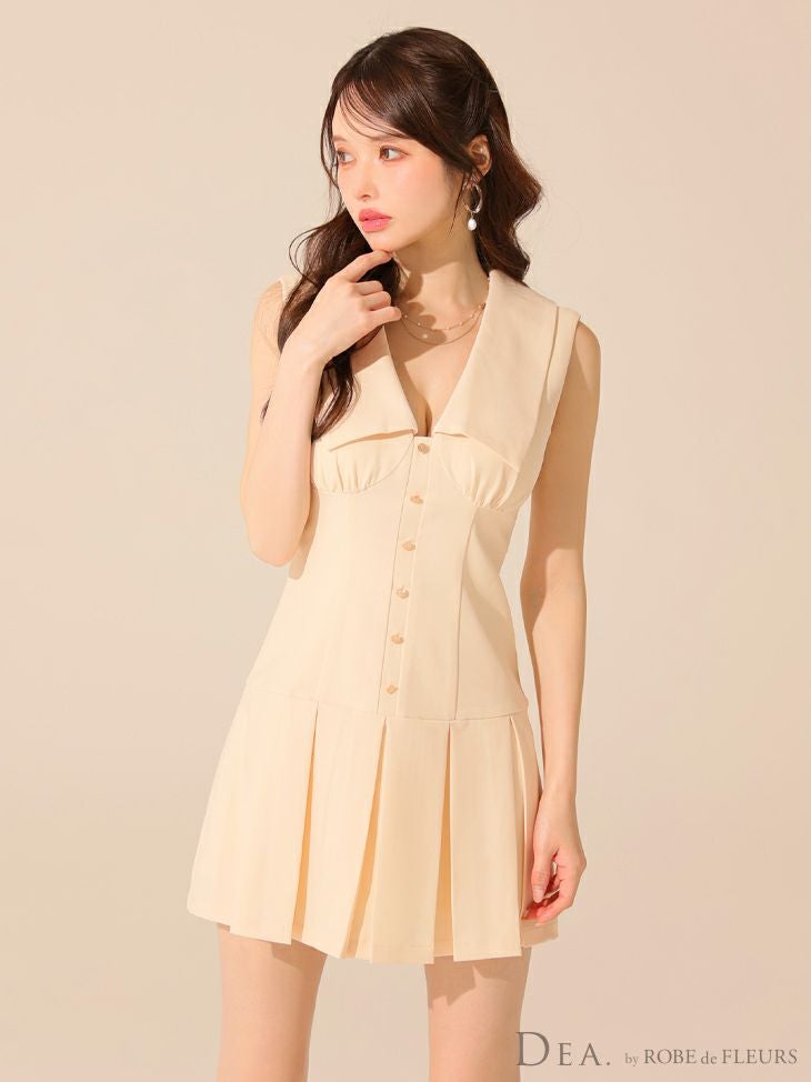 DEA. ディア バイ ローブドフルール ビッグカラーノースリーブプリーツフレアミニキャバドレス de3395-c