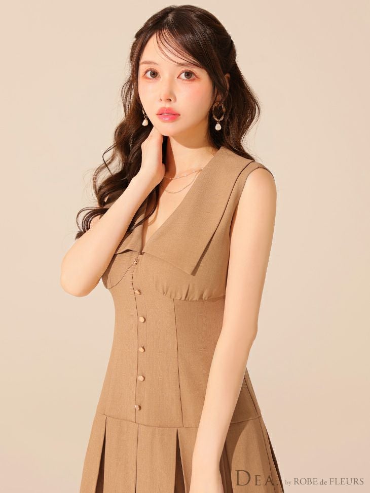 DEA. ディア バイ ローブドフルール ビッグカラーノースリーブプリーツフレアミニキャバドレス de3395-c