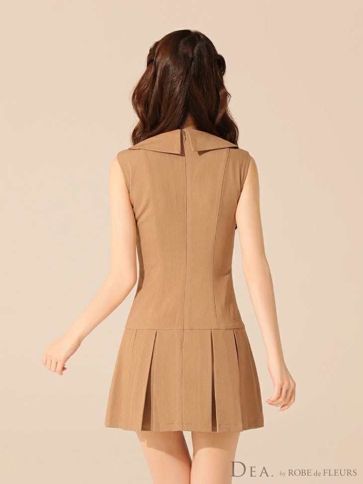 DEA. ディア バイ ローブドフルール ビッグカラーノースリーブプリーツフレアミニキャバドレス de3395-c