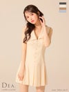 DEA. ディア バイ ローブドフルール ビッグカラーノースリーブプリーツフレアミニキャバドレス de3395