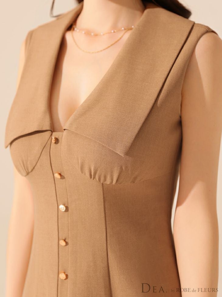 DEA. ディア バイ ローブドフルール ビッグカラーノースリーブプリーツフレアミニキャバドレス de3395