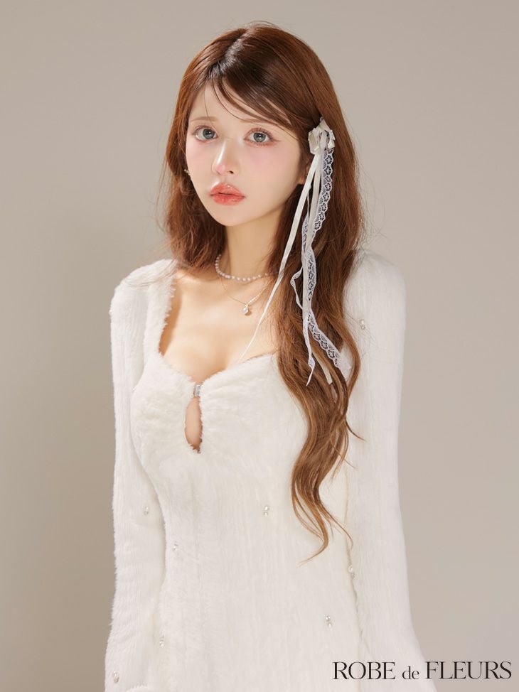 ROBE de FLEURS ローブドフルール フェザーニットパール付きタイトミニキャバドレス fm3475-c