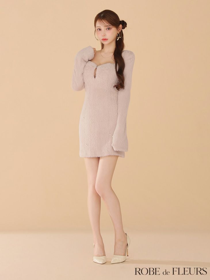 ROBE de FLEURS ローブドフルール フェザーニットパール付きタイトミニキャバドレス fm3475-c