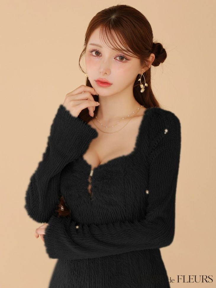 ROBE de FLEURS ローブドフルール フェザーニットパール付きタイトミニキャバドレス fm3475-c