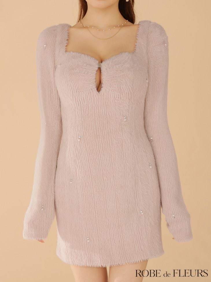 ROBE de FLEURS ローブドフルール フェザーニットパール付きタイトミニキャバドレス fm3475-c