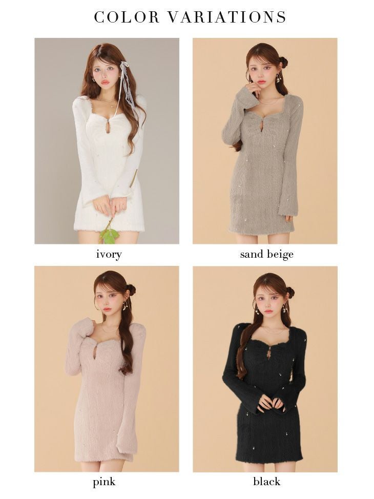 ROBE de FLEURS ローブドフルール フェザーニットパール付きタイトミニキャバドレス fm3475-c