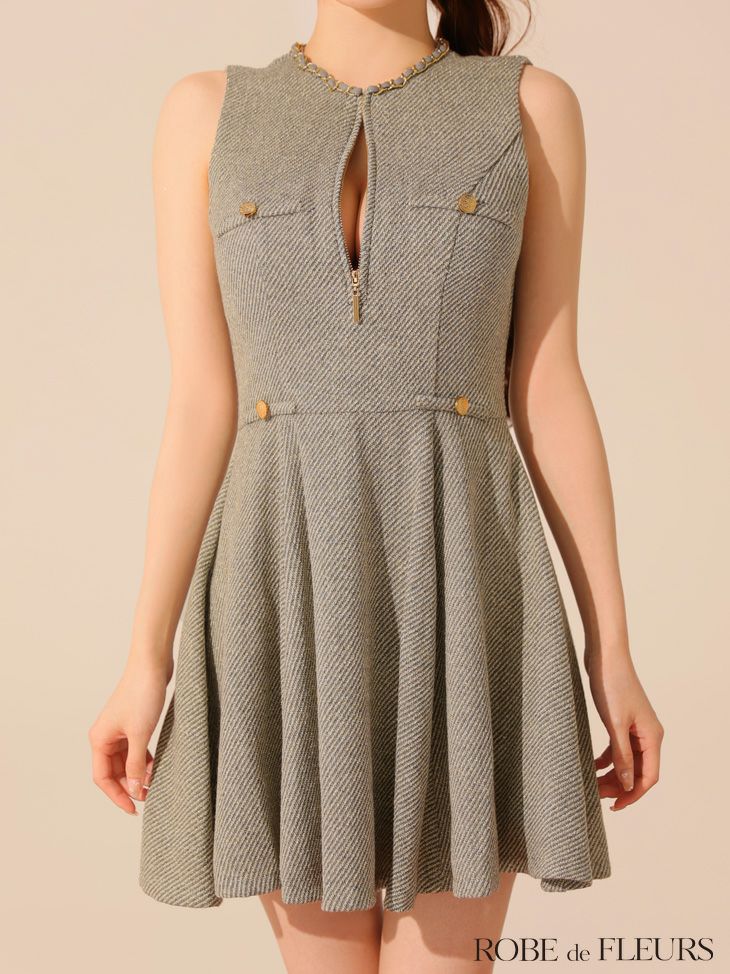 ROBE de FLEURS ローブドフルール 【XS～Lサイズあり】ゴールドボタンラメツイードフレアミニキャバドレス fm4128-c