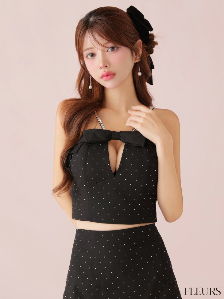 ROBE de FLEURS ローブドフルール 【XSサイズあり】バストリボンキュートセットアップタイトミニキャバドレス fm3453