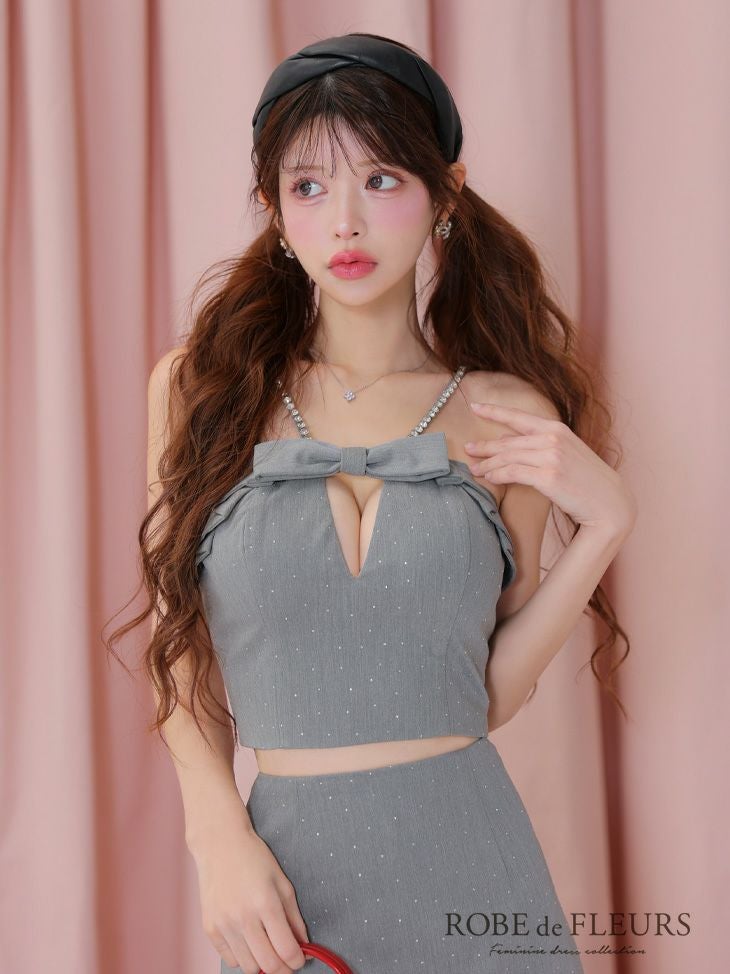 ROBE de FLEURS ローブドフルール 【XSサイズあり】バストリボンキュートセットアップタイトミニキャバドレス fm3453