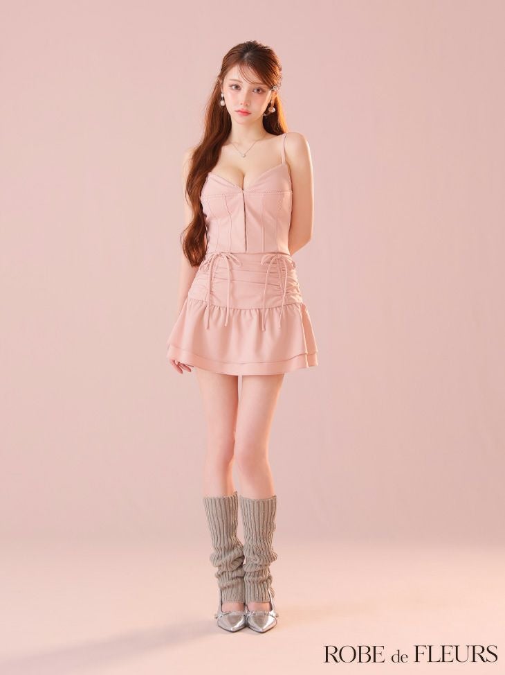 ROBE de FLEURS ローブドフルール 【XSサイズあり】フロントボタンサイドリボンセットアップミニキャバドレス fm4305