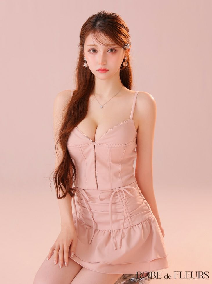 ROBE de FLEURS ローブドフルール 【XSサイズあり】フロントボタンサイドリボンセットアップミニキャバドレス fm4305