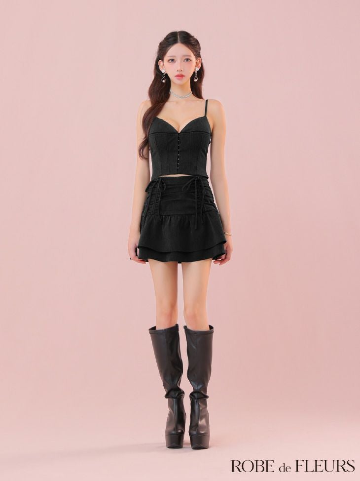 ROBE de FLEURS ローブドフルール 【XSサイズあり】フロントボタンサイドリボンセットアップミニキャバドレス fm4305