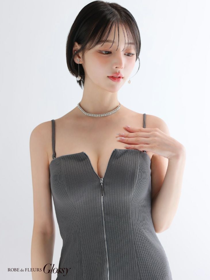 Glossy ローブドフルールグロッシー 【XSサイズあり】センタージップリブバルーンミニキャバドレス gl3385-c