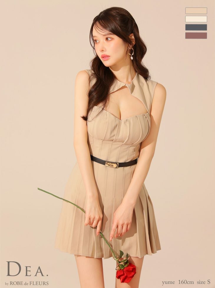 DEA. ディア バイ ローブドフルール 【XSサイズあり】バストカットベルトフィンプリーツセミフレアミニキャバドレス de3398-c