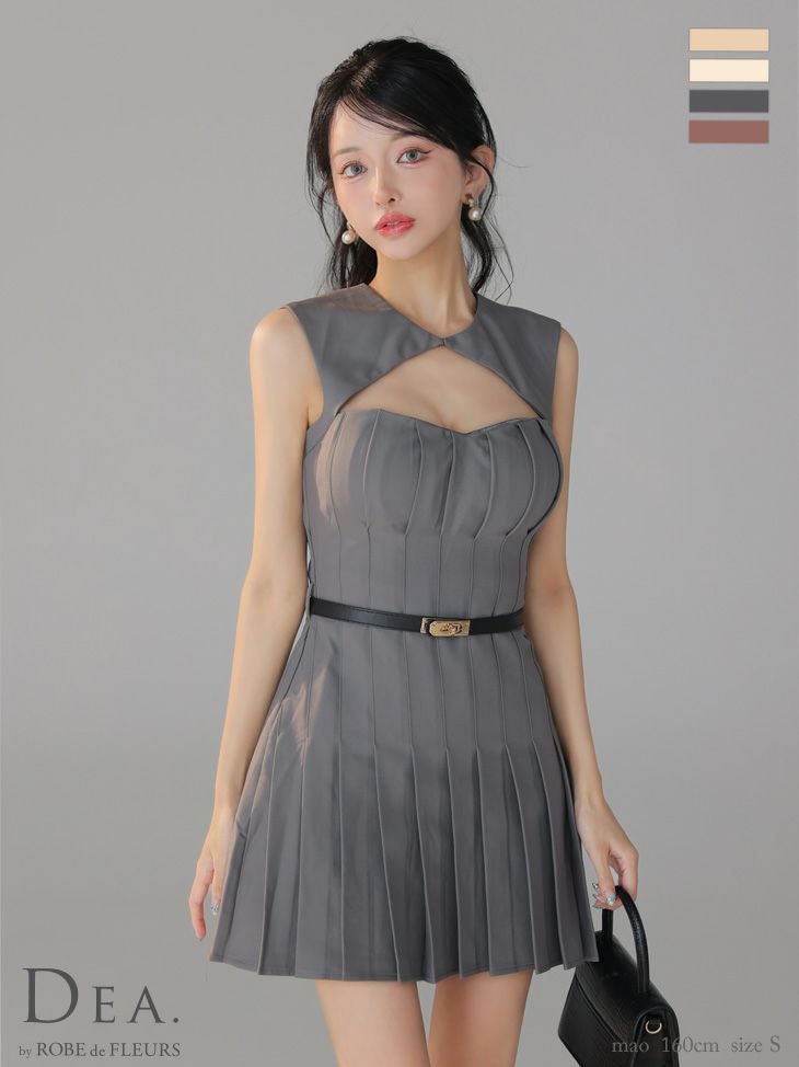 DEA. ディア バイ ローブドフルール 【XSサイズあり】バストカットベルトフィンプリーツセミフレアミニキャバドレス de3398-c