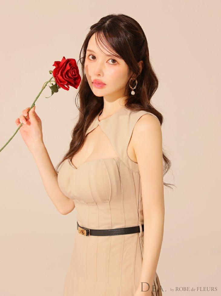 DEA. ディア バイ ローブドフルール 【XSサイズあり】バストカットベルトフィンプリーツセミフレアミニキャバドレス de3398-c