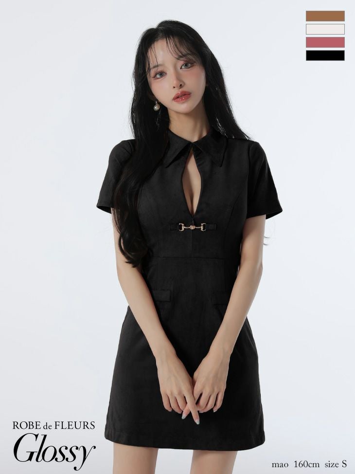 Glossy ローブドフルールグロッシー 【XS～Lサイズあり】スエードバストカット半袖ミニキャバドレス gl3945-c