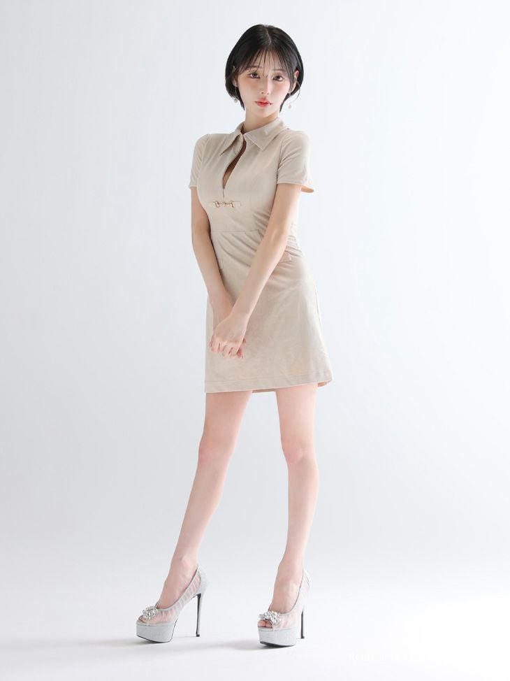 Glossy ローブドフルールグロッシー 【XS～Lサイズあり】スエードバストカット半袖ミニキャバドレス gl3945-c