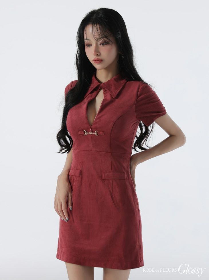 Glossy ローブドフルールグロッシー 【XS～Lサイズあり】スエードバストカット半袖ミニキャバドレス gl3945-c