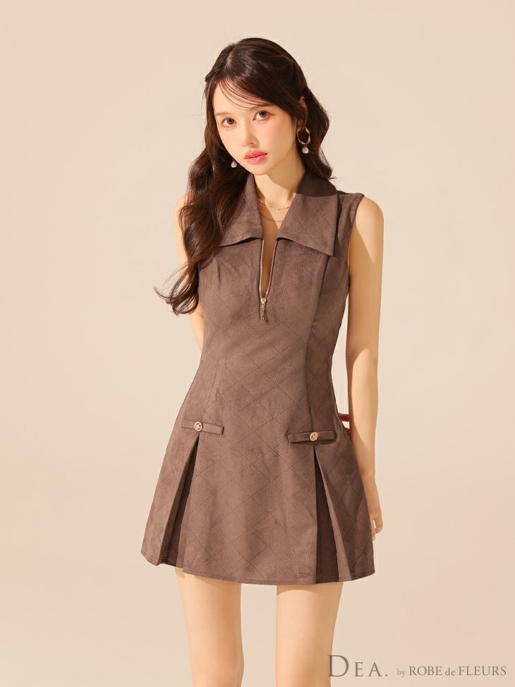 DEA. ディア バイ ローブドフルール 【XS～Lサイズあり】スエードジップカラーフレアミニキャバドレス de3458DEA. ディア バイ ローブドフルール 【XS～Lサイズあり】スエードジップカラーフレアミニキャバドレス de3458