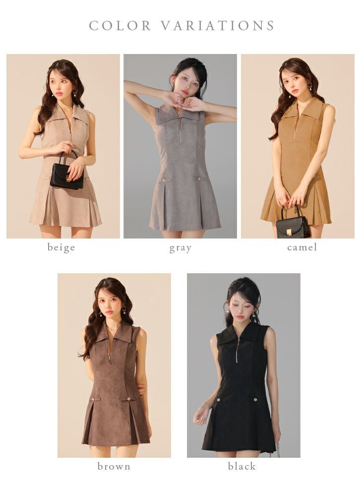 DEA. ディア バイ ローブドフルール 【XS～Lサイズあり】スエードジップカラーフレアミニキャバドレス de3458