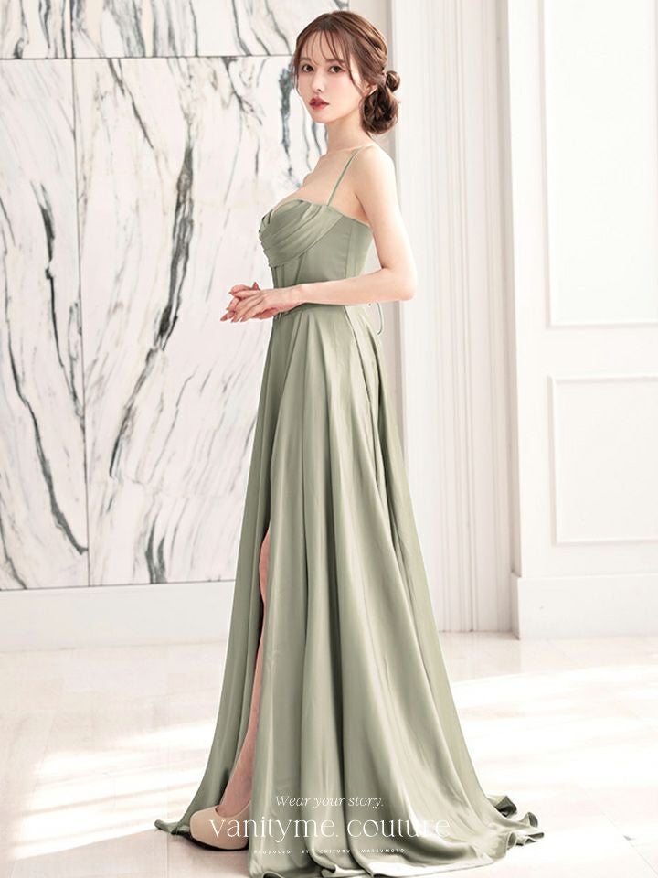 vanityME.couture. バニティミークチュール サテン バストドレープ コルセット ロングドレス バースデードレス セージグリーン vctr-l-7481-3