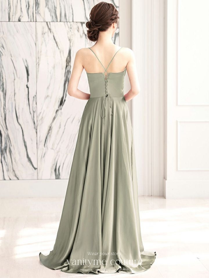 vanityME.couture. バニティミークチュール サテン バストドレープ コルセット ロングドレス バースデードレス セージグリーン vctr-l-7481-3