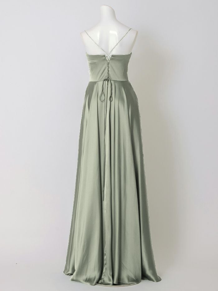 vanityME.couture. バニティミークチュール サテン バストドレープ コルセット ロングドレス バースデードレス セージグリーン vctr-l-7481-3