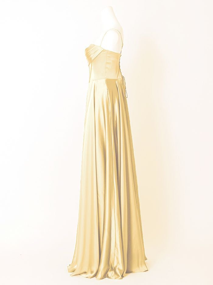 vanityME.couture. バニティミークチュール サテン バストドレープ コルセット ロングドレス バースデードレス ライトイエロー vctr-l-7481-4