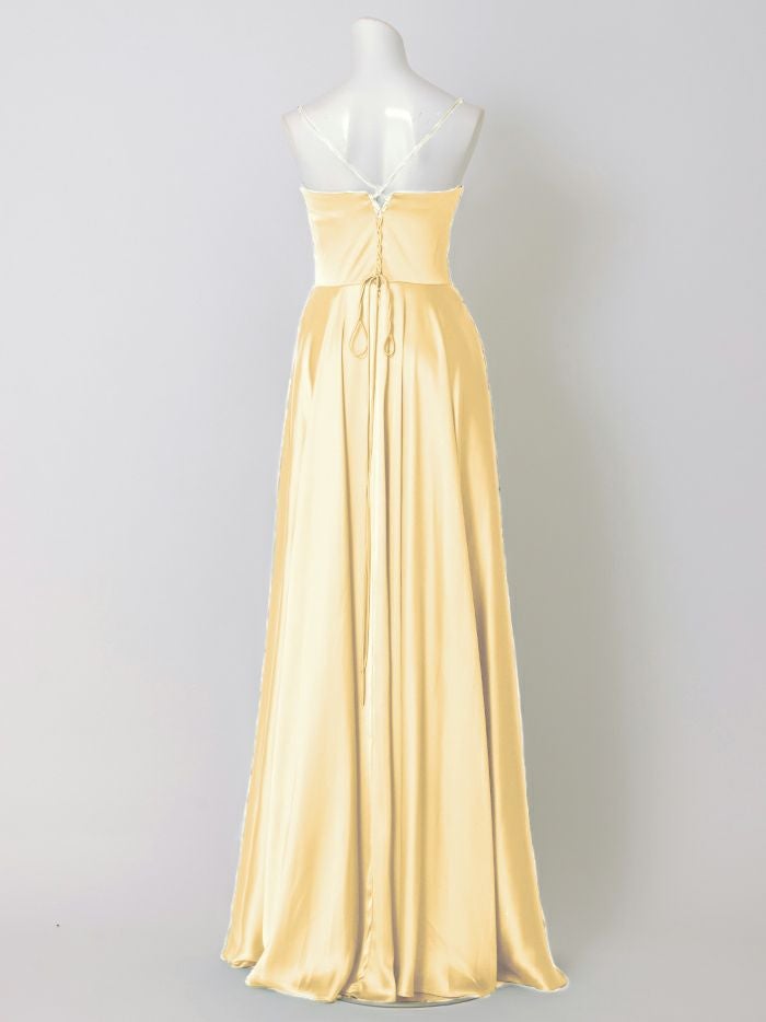 vanityME.couture. バニティミークチュール サテン バストドレープ コルセット ロングドレス バースデードレス ライトイエロー vctr-l-7481-4