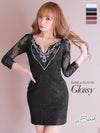 ROBE de FLEURS SALE】Glossy ローブドフルールグロッシー 【XSサイズあり】ロングスリーブ×ビジュータイトミニキャバドレス gl2387-s25