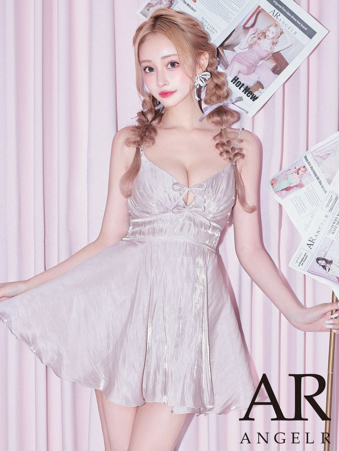 AngelR エンジェルアール ノースリーブVカットリボンビジューウエスト