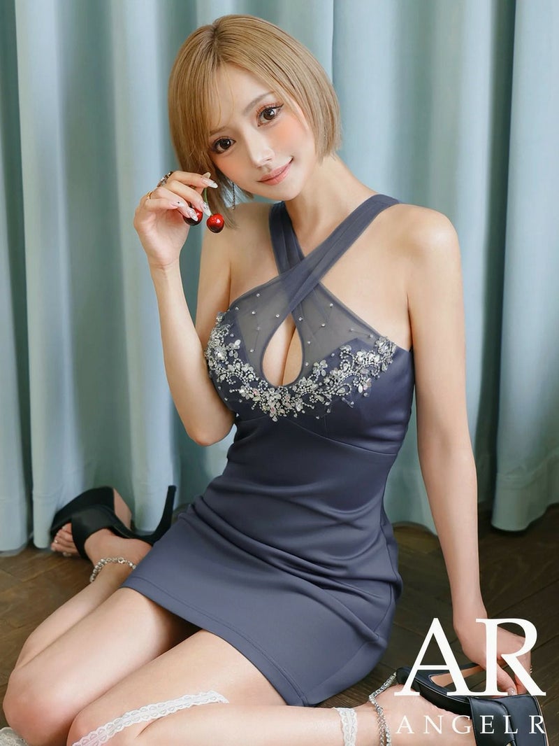 AngelR エンジェルアール クロスホルターネックシアービジューマイクロミニタイトミニドレス ar25339
