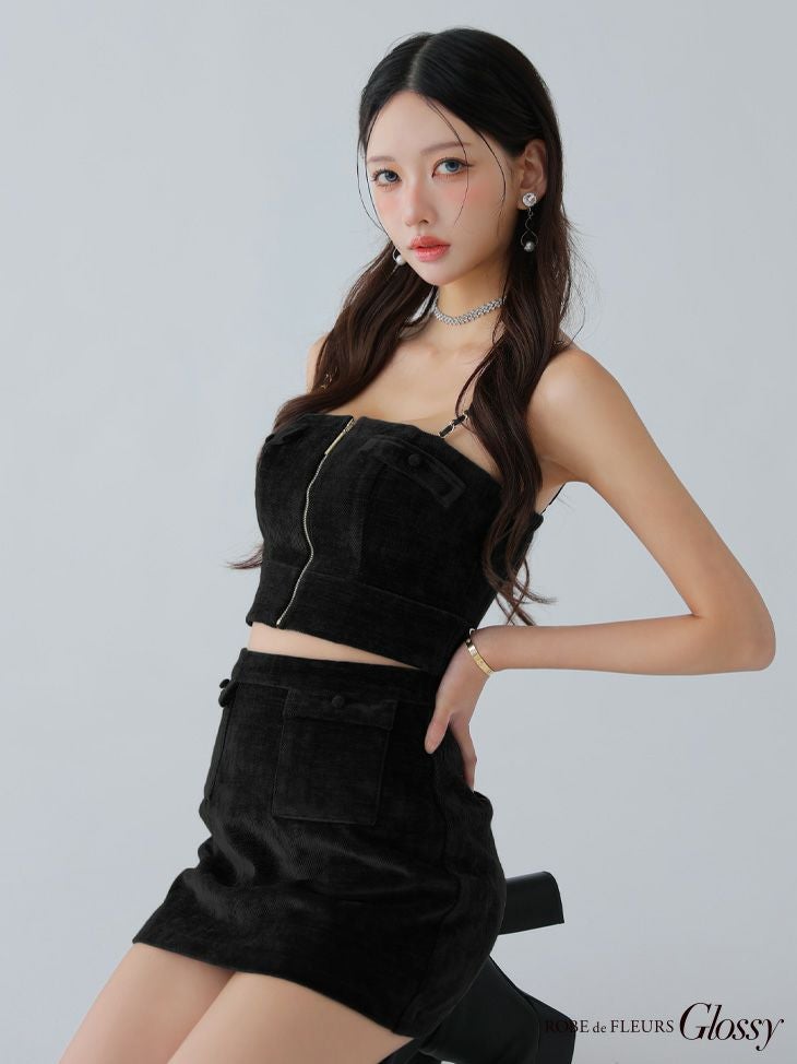 Glossy ローブドフルールグロッシー 【XSサイズあり】コーデュロイバストジップセットアップミニキャバドレス gl4309