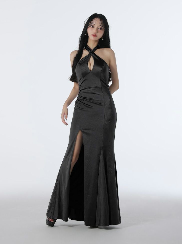 Glossy ローブドフルールグロッシー 【XS～Lサイズあり】サテンバストビジューロングキャバドレス gl3948-c