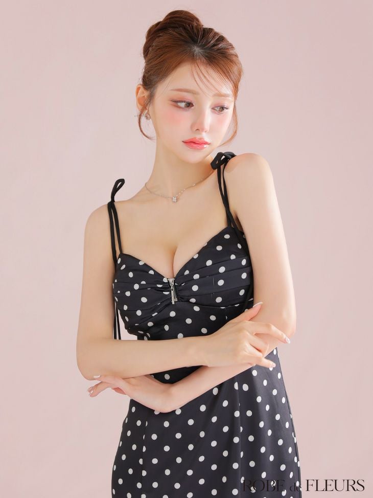 ROBE de FLEURS ローブドフルール 【XS～Lサイズあり】ドットサテンレースフリルマーメイドロングキャバドレス fm3299-c