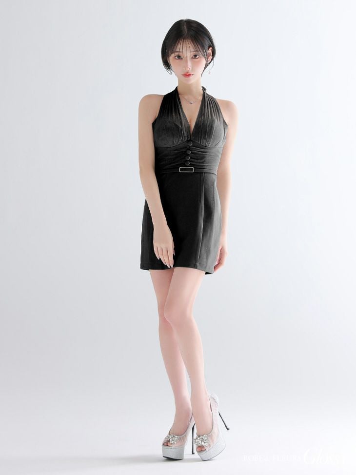 Glossy ローブドフルールグロッシー 【XSサイズあり】ラメチュールウエストギャザータイトミニキャバドレス gl3950-c