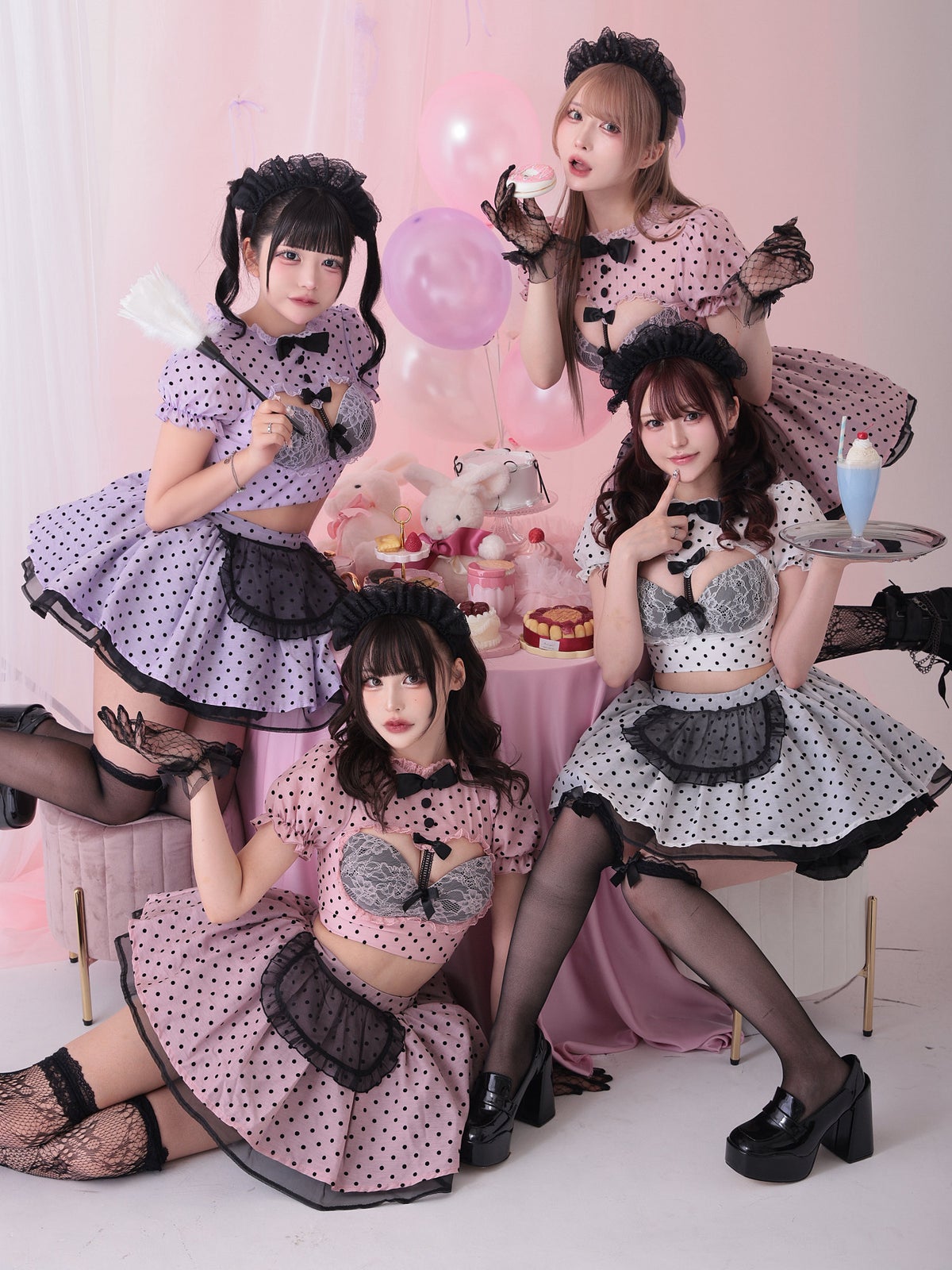 【3点セット】POLKA DOTS Maid. [ホワイト/ピンク/パープル] vcsmd-240571-b-all