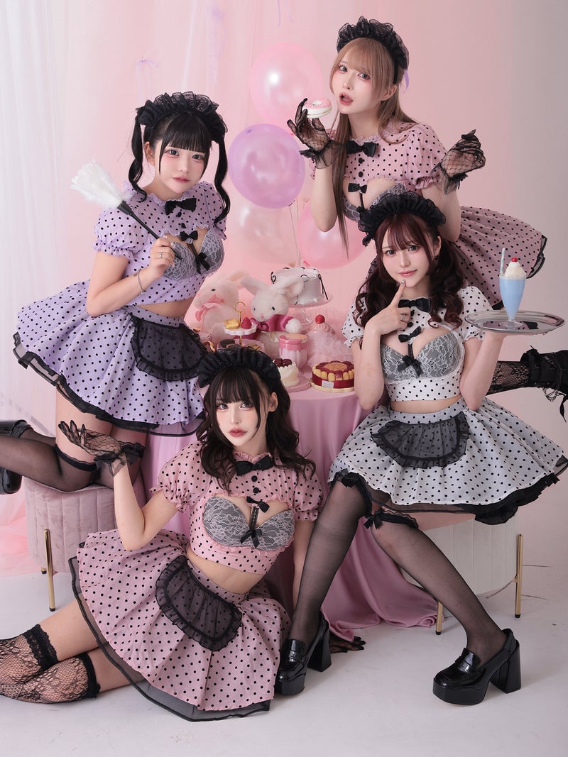 【3点セット】POLKA DOTS Maid. [ホワイト/ピンク/パープル] vcsmd-240571-b-all
