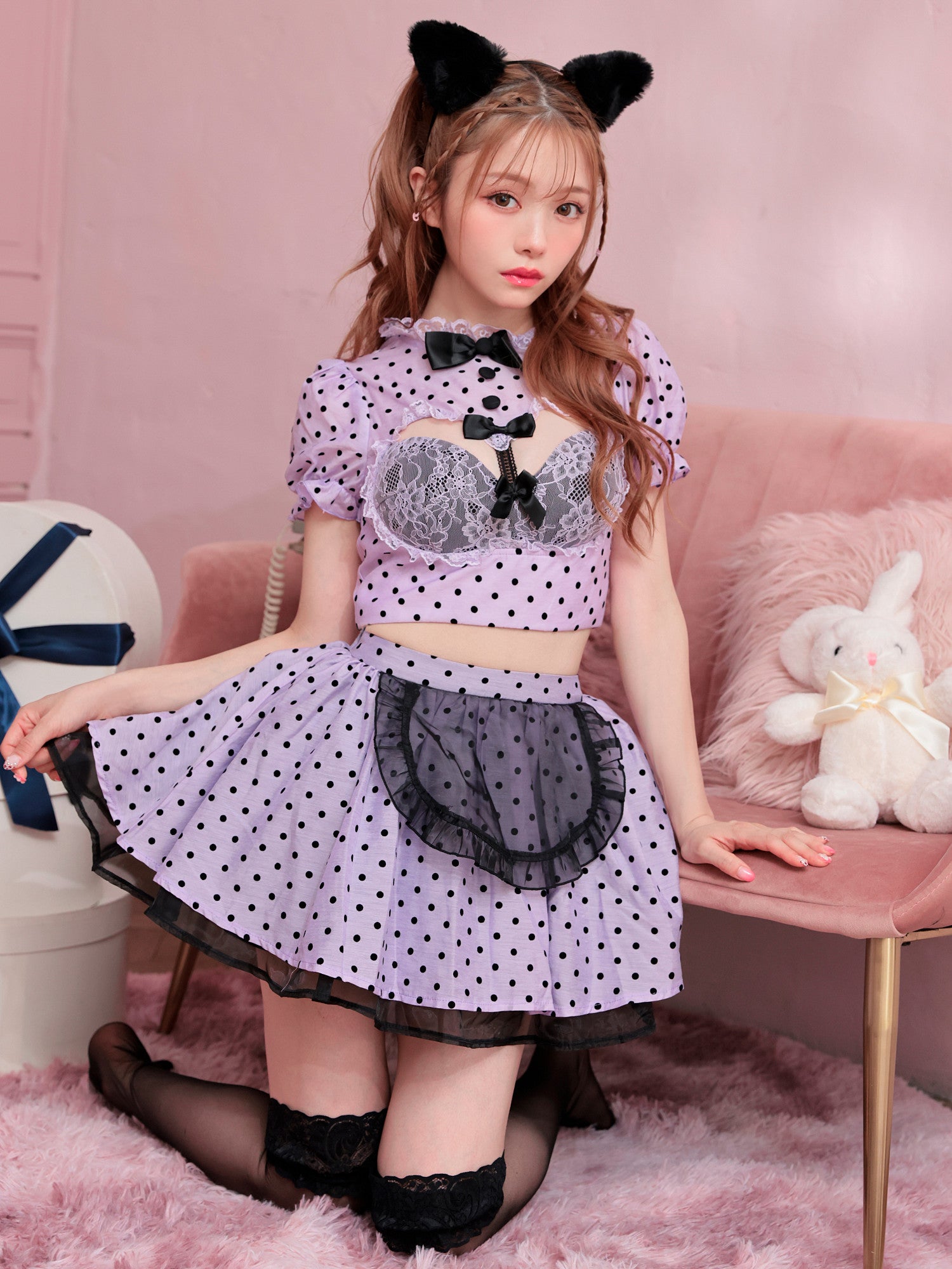 【3点セット】POLKA DOTS Maid. [ホワイト/ピンク/パープル] vcsmd-240571-b-all