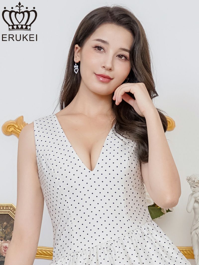 ERUKEI エルケイ ドット・プリント・Vネック・アシンメトリー・変形