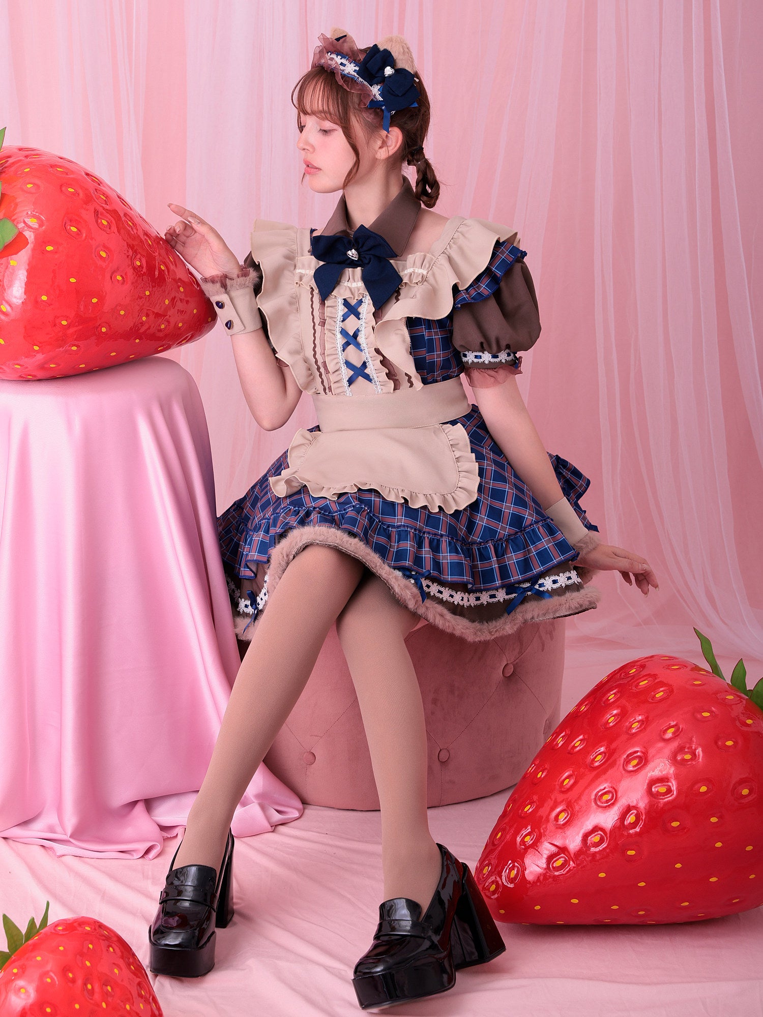 Malymoon マリームーン ロココチェックアニマルメイド ブルー mlcs2510296