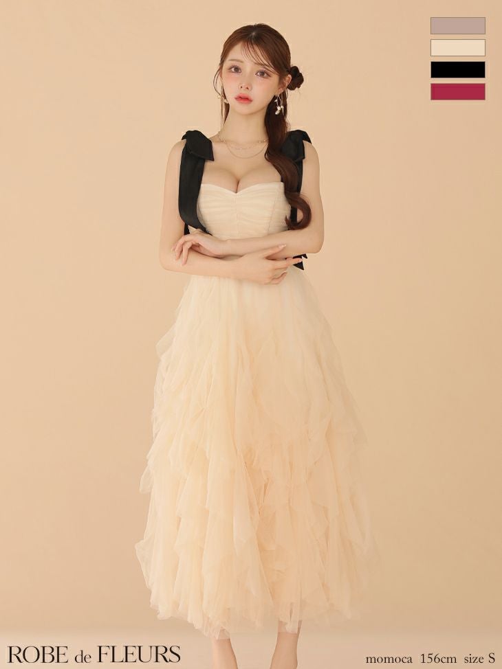 ROBE de FLEURS ローブドフルール ボリュームチュールショルダーリボン